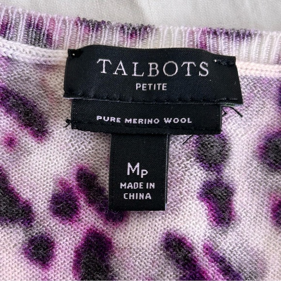Talbot's Animal Leopard Print Merino Wool Puff Sleeves Knit Sweater - Picture 7 of 13